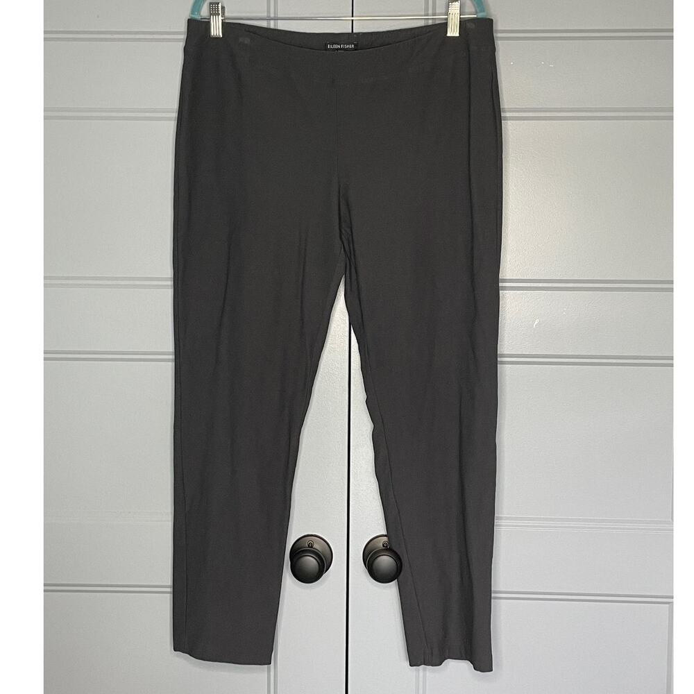 Eileen Fisher Black Charcoal Tapered Leg Pull On Pants  Viscose Blend Size Large